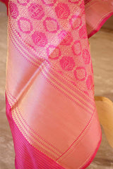 Pink Banarasi Silk Dupatta with Gold Zari Floral & Animal Motif Jaal