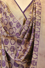 Wine Banarasi Silk Dupatta with Gold Zari Floral & Animal Motif Jaal