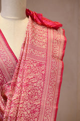 Pink Banarasi Katan Silk Dupatta with Pakshi Jaal
