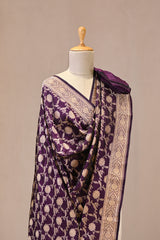Wine Banarasi Katan Silk Dupatta with Gold Zari Woven Floral Jaal