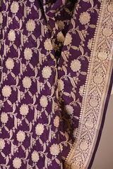 Wine Banarasi Katan Silk Dupatta with Gold Zari Woven Floral Jaal