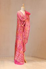 Pink Rangkat Banarasi Katan Silk Dupatta with Geometrical Floral