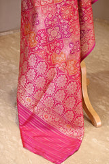 Pink Rangkat Banarasi Katan Silk Dupatta with Geometrical Floral