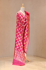 Pink Rangkat Banarasi Katan Silk Dupatta with Intricate Floral