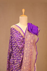Deep Purple Georgette Dupatta with Gold Zari Shikargah Border