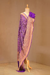 Deep Purple Georgette Dupatta with Gold Zari Shikargah Border