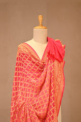 Peach Georgette Dupatta with Bandhani & Zari Weave
