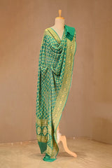 Sea Green Georgette Dupatta with Bandhani & Zari Weave By Chinaya Banaras