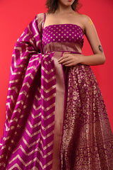 Purple Handwoven Embellished Banarasi Katan Silk Lehenga - Chinaya Banaras