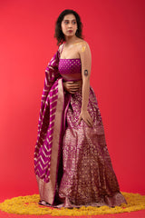 Purple Handwoven Embellished Banarasi Katan Silk Lehenga - Chinaya Banaras