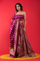 Purple Handwoven Embellished Banarasi Katan Silk Lehenga - Chinaya Banaras