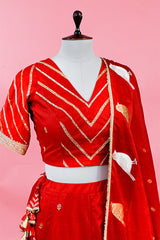 Red Banarasi Silk Lehenga with Gayatri Mantra And Bird Motifs