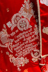 Red Banarasi Silk Lehenga with Gayatri Mantra And Bird Motifs
