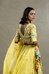 Yellow Floral Chiniya Silk Lehenga with Hand Embellishments