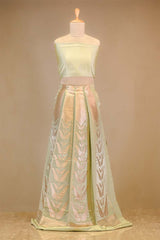 Buy Bridal Pistachio Green Satin Silk Bridal Lehenga with Gold and Silver Zari Paisley