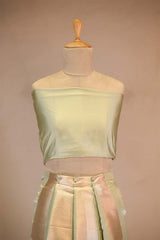 Pistachio Green Satin Silk Bridal Lehenga with Gold and Silver Zari Paisley