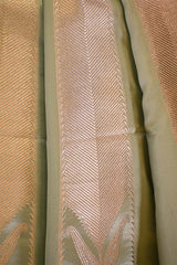 Pistachio Green Satin Silk Bridal Lehenga with Gold and Silver Zari Paisley