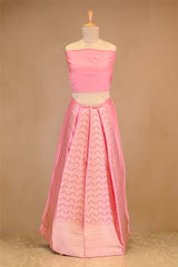Pink Banarasi Satin Silk Wedding Lehenga with Gold Zari Zigzag Pattern