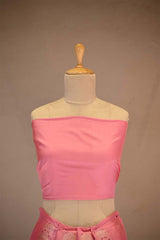 Pink Banarasi Satin Silk Wedding Lehenga with Gold Zari Zigzag Pattern