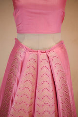 Pink Banarasi Satin Silk Wedding Lehenga with Gold Zari Zigzag Pattern