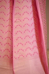 Pink Banarasi Satin Silk Wedding Lehenga with Gold Zari Zigzag Pattern