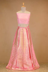Buy Bridal Pink Banarasi Satin Silk Wedding Lehenga with Meenakari Detailing