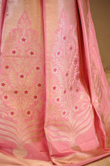 Pink Banarasi Satin Silk Wedding Lehenga with Meenakari Detailing