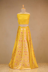 Buy Bridal Yellow Wedding Lehenga with Floral Intricate Patterns