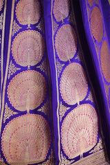 Bright Purple Banarasi Lehenga with Gold Zari Peacock Motifs