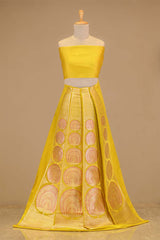 Yellow Banarasi Lehenga with Gold Zari Peacock Motifs