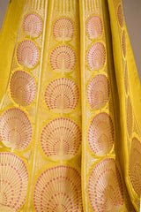 Yellow Banarasi Lehenga with Gold Zari Peacock Motifs
