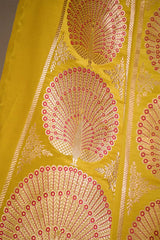 Yellow Banarasi Lehenga with Gold Zari Peacock Motifs