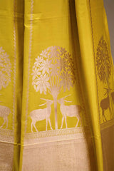 Yellow Banarasi Silk Wedding Lehenga with Shikargah Woven