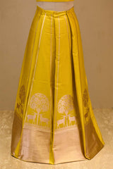 Yellow Banarasi Silk Wedding Lehenga with Shikargah Woven