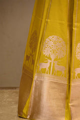 Yellow Banarasi Silk Wedding Lehenga with Shikargah Woven