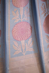 Powder Blue Banarasi Lehenga with Gold Zari Floral Motifs