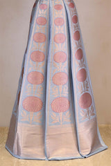 Powder Blue Banarasi Lehenga with Gold Zari Floral Motifs
