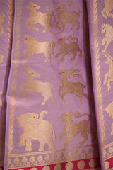 Lilac Banarasi Satin Silk Wedding Lehenga with Shikargah-Birds Motifs