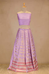Lilac Banarasi Satin Silk Wedding Lehenga with Shikargah-Birds Motifs