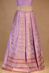 Lilac Banarasi Satin Silk Wedding Lehenga with Shikargah-Birds Motifs