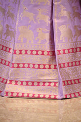 Lilac Banarasi Satin Silk Wedding Lehenga with Shikargah-Birds Motifs