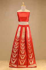 Red Satin Silk Bridal Lehenga with Gold and Silver Zari Paisley