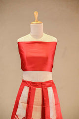 Red Satin Silk Bridal Lehenga with Gold and Silver Zari Paisley