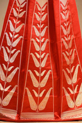 Red Satin Silk Bridal Lehenga with Gold and Silver Zari Paisley