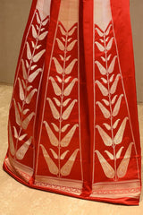 Red Satin Silk Bridal Lehenga with Gold and Silver Zari Paisley