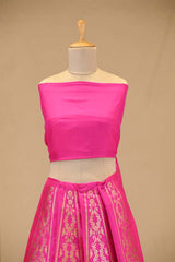 Rani Pink Banarasi Katan Silk Wedding Lehenga with Shikargah Floral Work