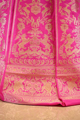 Rani Pink Banarasi Katan Silk Wedding Lehenga with Shikargah Floral Work