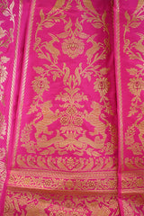 Rani Pink Banarasi Katan Silk Wedding Lehenga with Shikargah Floral Work