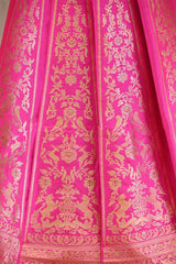 Rani Pink Banarasi Katan Silk Wedding Lehenga with Shikargah Floral Work