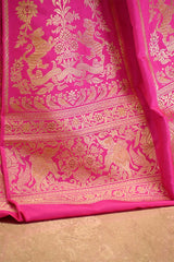Rani Pink Banarasi Katan Silk Wedding Lehenga with Shikargah Floral Work
